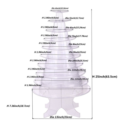 10 स्तरीय मैकरॉन टावर स्टैंड मैकरॉन पैकेजिंग स्पष्ट या काला;