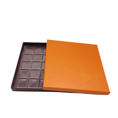 लक्ज़री चॉकलेट पैकेजिंग ऑरेंज क्राफ्ट पेपर बॉक्स 25 पीसी प्लास्टिक इनर के साथ